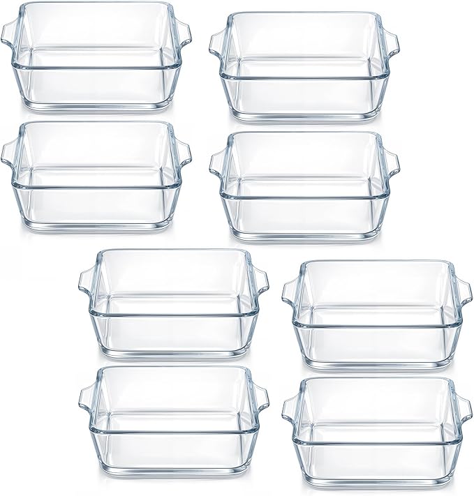 8 Pack Small Casserole Dishes, 5 Inch Square Glass Baking Dish for Oven, Individual Portion Cake Baking Pan with Handle for Microwave Air Fryer, Reheating Frozen Portions Home Party Kitchen