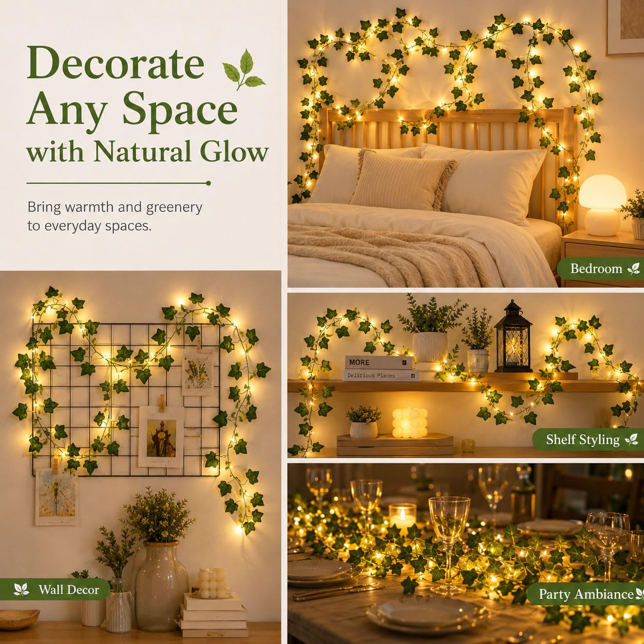Hiseng Catena Luminosa Esterna Solare, Luci Solari Esterno da Giardino a Bolle, Lampade Solari Impermeabili per Campeggio, Terrazzo, Balcone (Foglie 1,10M)