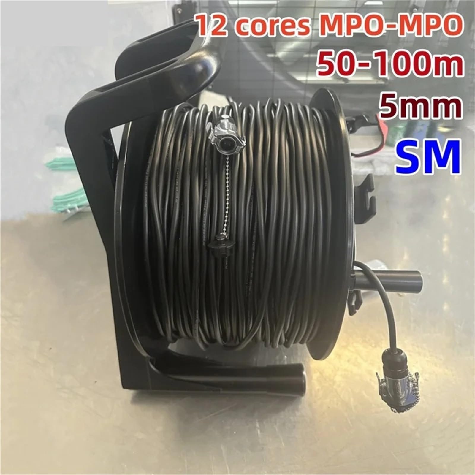 światłowodowy kabel krosowy MPO 12C TPU jednomodowy typ B 100m 50m 60m 80m 90m z 12-rdzeniowym SM wodoodporny bęben zewnętrzny FTTH (100 m MPO obie kobiety)