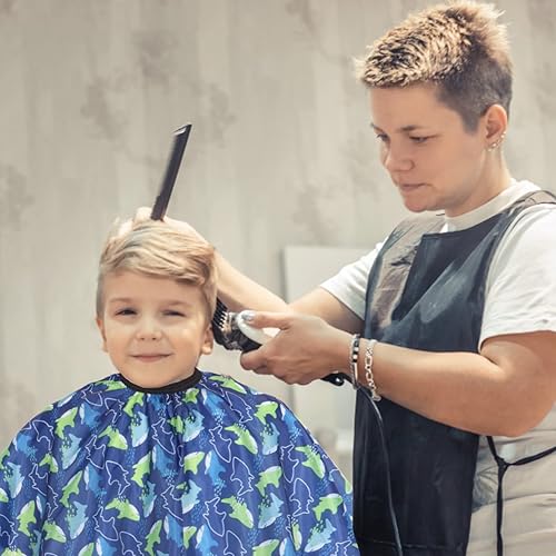 Miniatura 19 de Capa de peluquería para niños con cepillo para el cuello, capa profesional de corte de pelo con cierre a presión ajustable