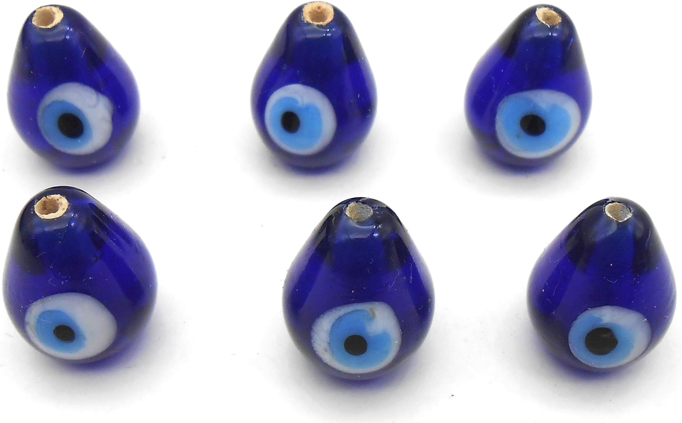 Jaz's Handmade-Hand Crafted Rare to Find Tear Drop Shape Blue Evil Eye Beads-Straight Beads-for Bracelet-Necklace-Key Rings-Big Size-17x13 mm Pack of 12 pcs.