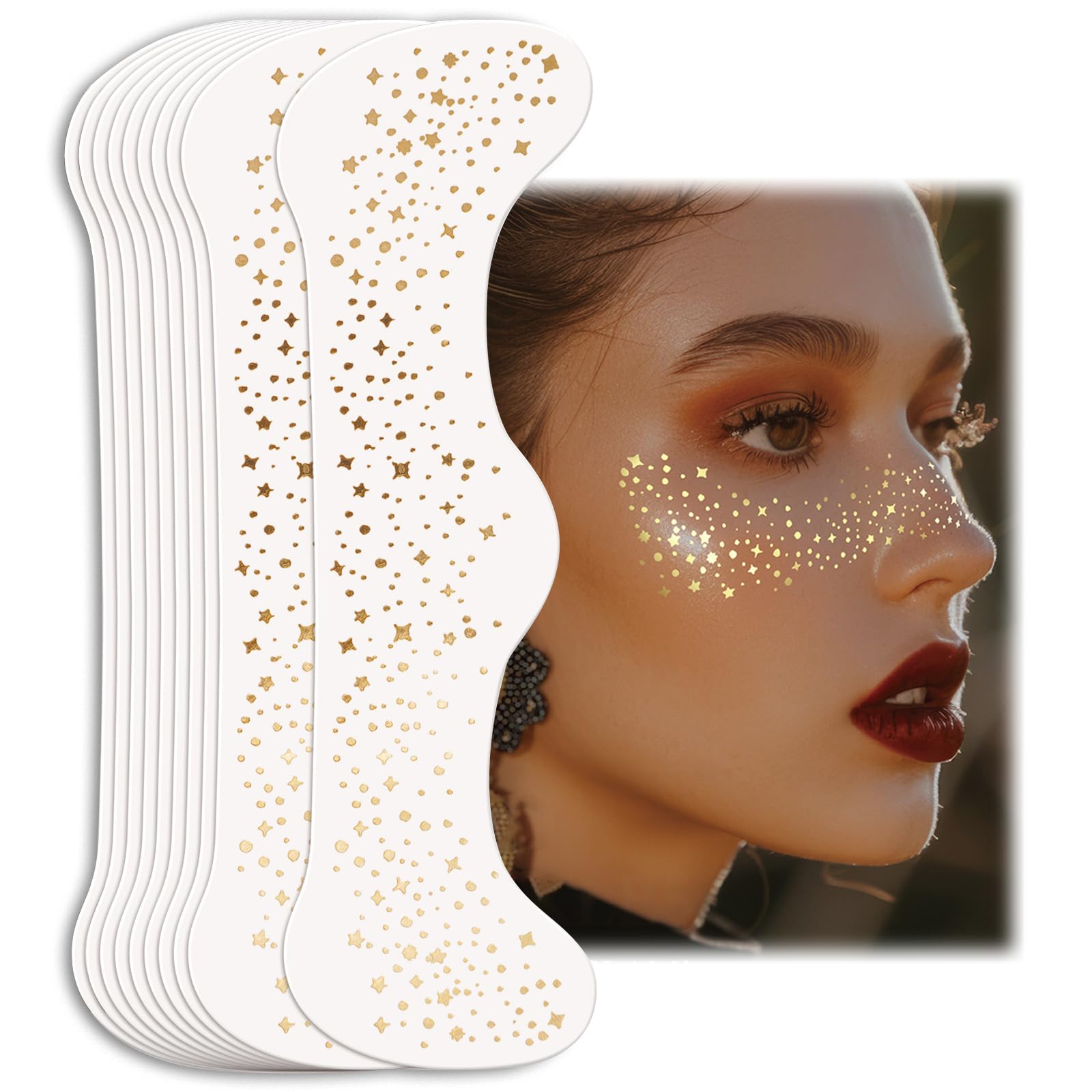 Gold Speckled Glitter Freckles Tattoo - Waterproof And Easy To Apply Makeup Patches for Music Festivals Parties, And Beach Fun