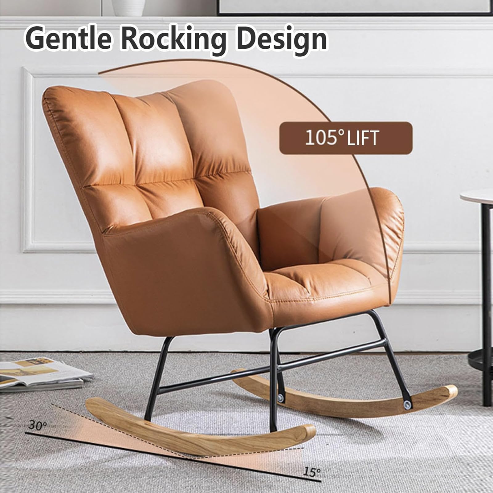 Mecedora Lactancia para Adultos, Cómoda Silla Mecedora De Tapizado en Tela Technique con Respaldo Alto, Sillón De Relax Lectura Moderno para Sala De Estar,Guardería,Dormitorio,Rosado