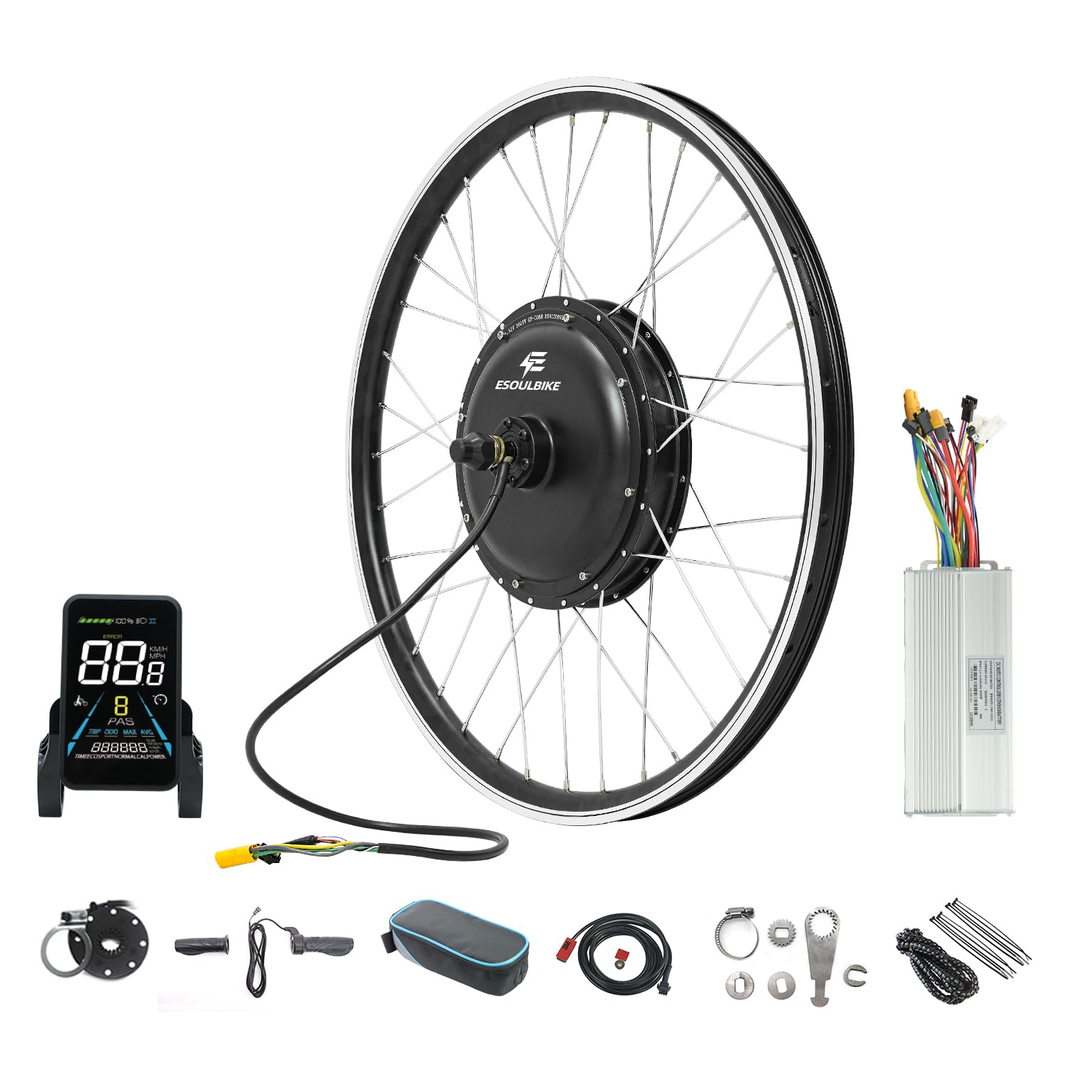 ESOULBIKE 52V 2KW Electric Bicycle Kit - High Speed Electric Bike Conversion Kit Rear Hub Motor for 26 27.5 28/29”/ 700C Bikes