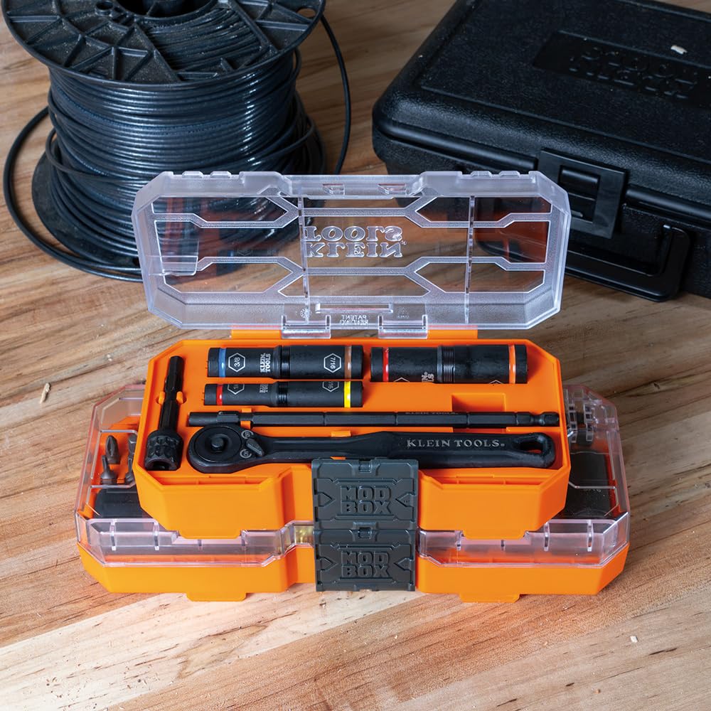 Klein Tools 32502HD KNECT - Set di cacciaviti e bussole con custodia MODbox, 41 pezzi, 26 bit, 6 prese profonde, accessori e manico