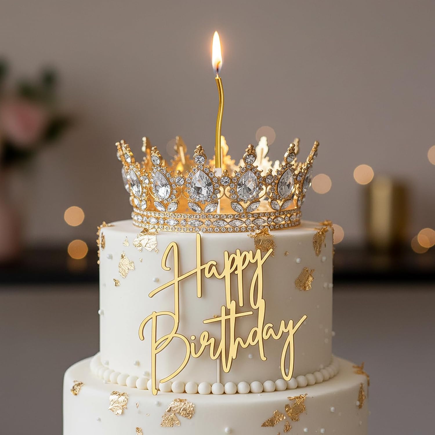 Highergo 8 Pcs Queen Crown Cake Topper Gold Rhinestone Crystal Tiara Birthday Cake Decoration for Women Princess Queen Wedding Party Photo Props