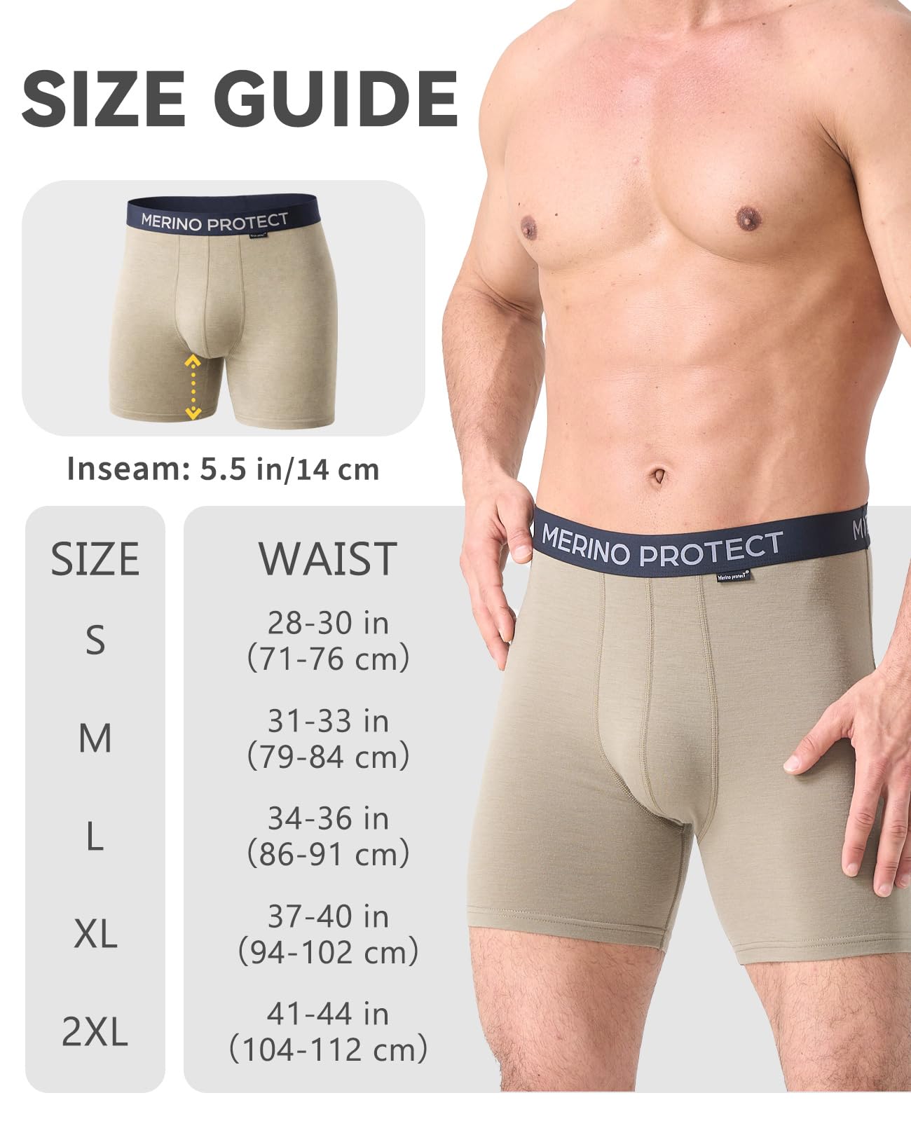 Merino Protect Caleçons en Laine Mérinos Hommes Résistant Aux Odeurs Calson Évacuation de l'humidité sous-Vêtements pour Les Randonnées Longs Vols