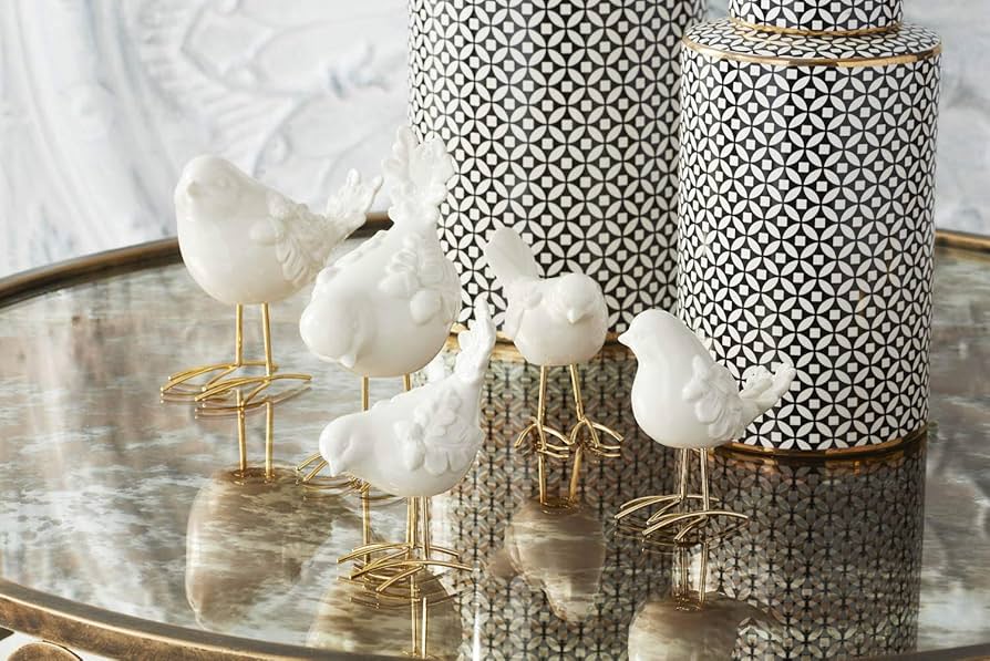 白い鳥の貝殻アート P&P K&K Interiors 16950B Assorted White Porcelain Birds w/Gold