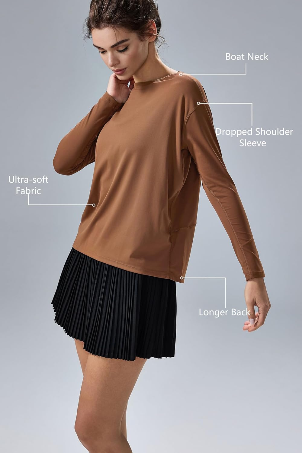 altiland Boat Neck Long Sleeve Workout Shirts for Women, Buttery Soft Running Gym Athletic Yoga Tops Loose Fit - Image 2