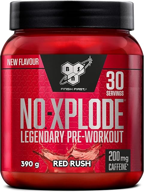 BSN N.O.-Xplode Pre-workout Powder, Food Supplement with Caffeine, Amino Acids, Vitamin C and Zinc, Red Rush, 30 Servings, 390 g, Packaging May Vary