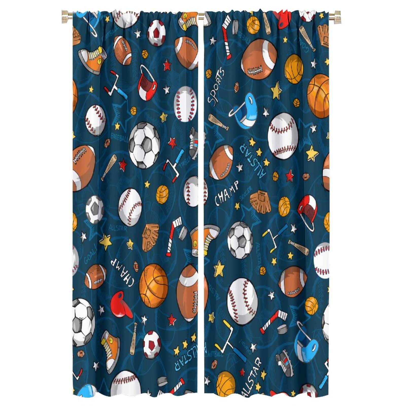 JESTRONRY Sports Curtains,Football Rugby Baseball Game Sports Theme Room Darkening Door Window Rod Pocket Curtain for Kids Boys Girls Teens Bedroom Decor W42xL63in