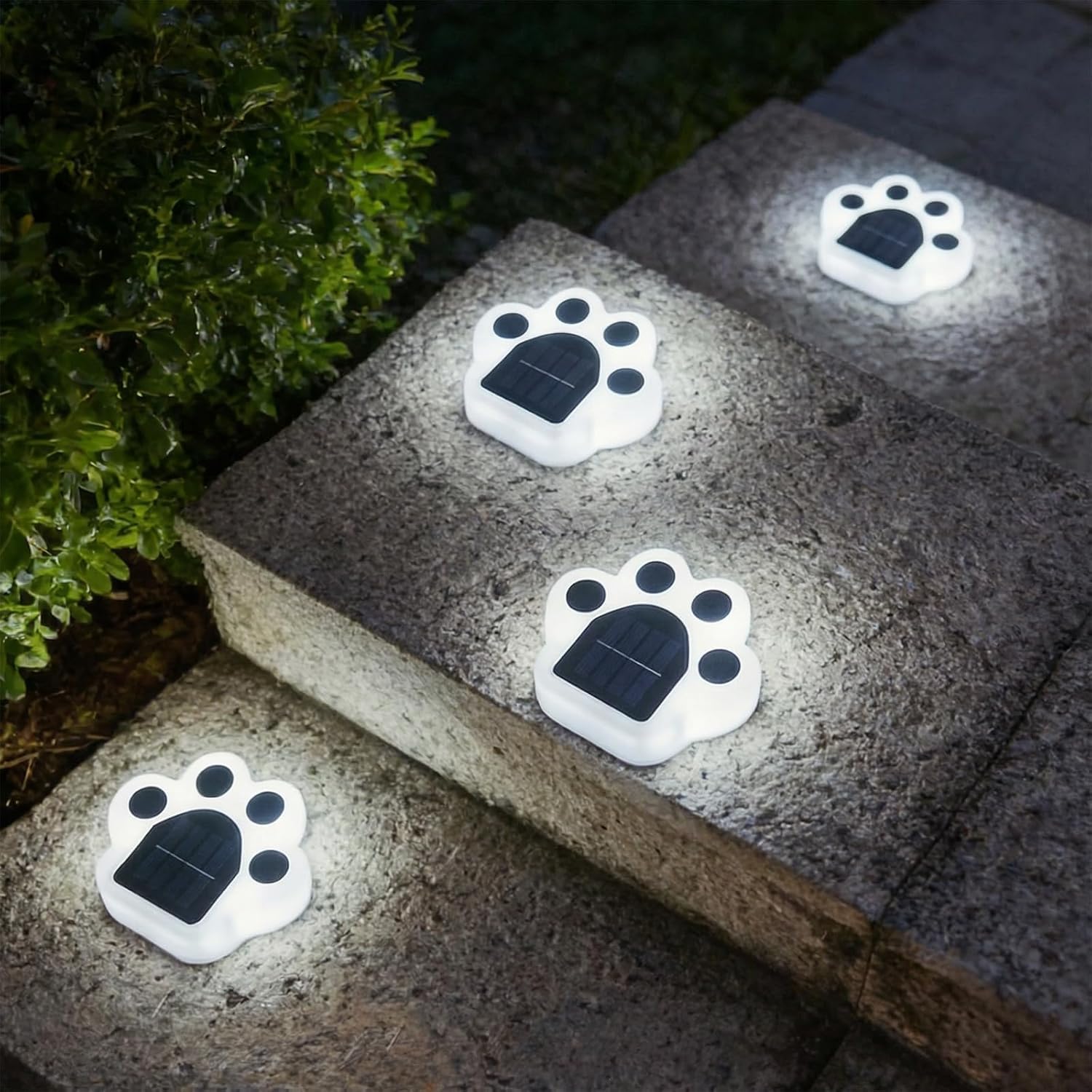 Fohil Solar Garden Lights Outdoor, 4 Pack Solar Ground Lights Paw Print Waterproof Decorations Outdoor for Stair, Steps, Garden, Yard, Pathway, Lawn — image 1