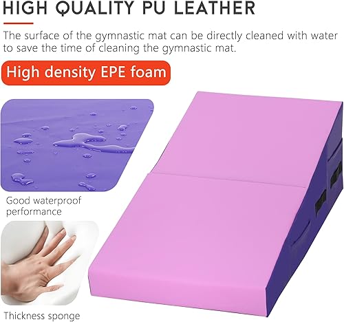 Miniatura 4 de Colchoneta de gimnasia inclinada, tapete plegable para queso, con superficie antideslizante y asas, para niños y adultos, entrenamiento para el hogar
