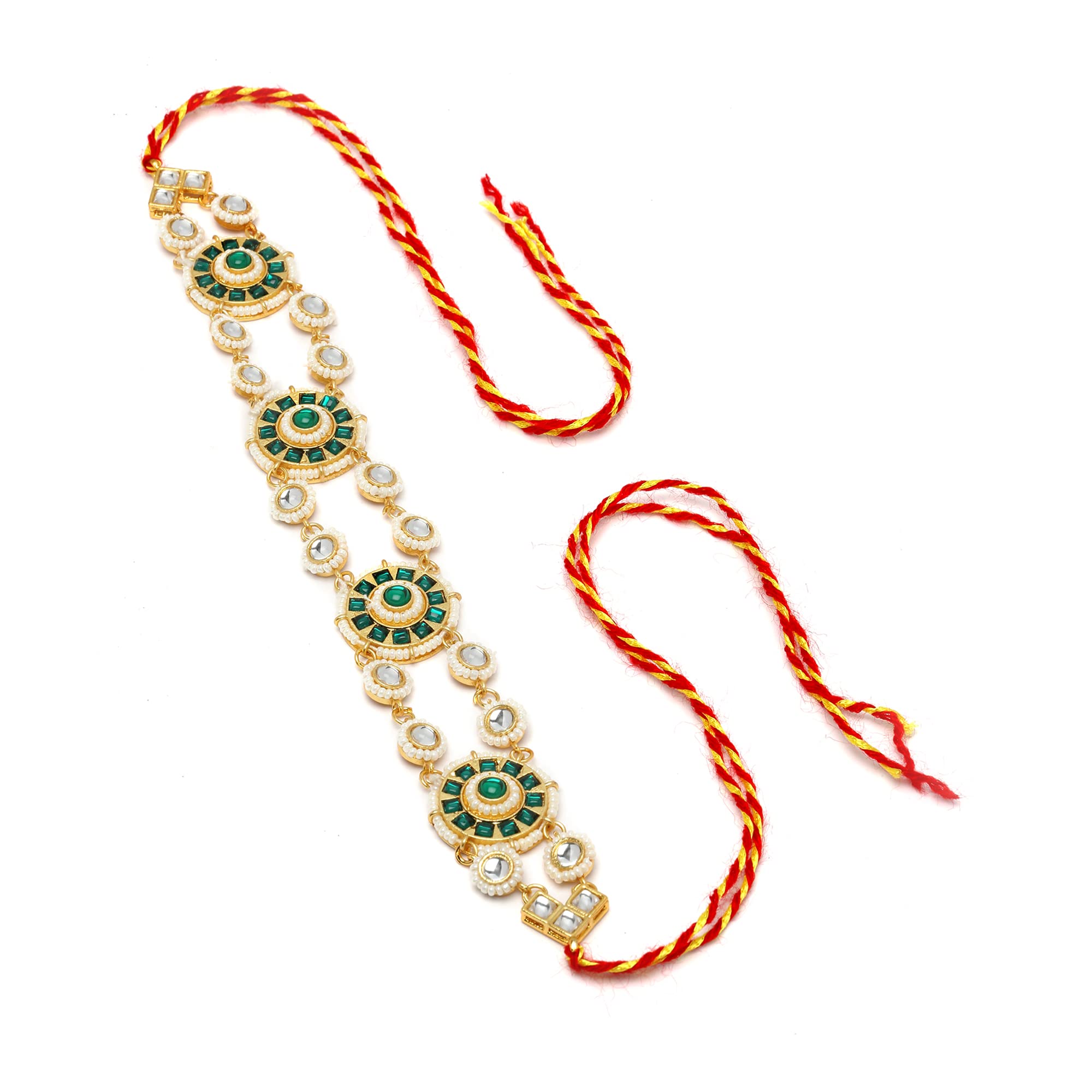 Gold-Plated Borla Style Matha Patti with Multi-Colour Stones