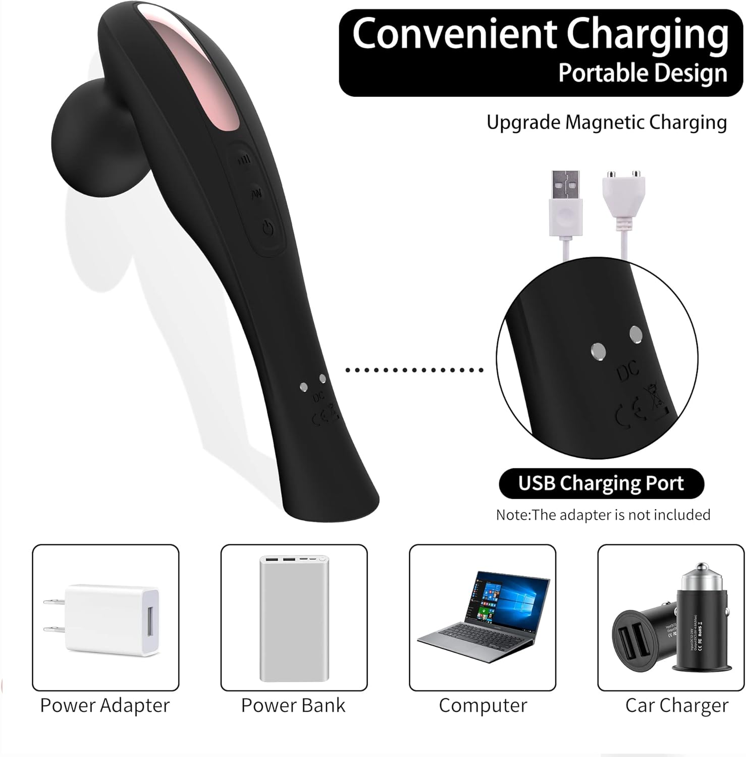 Handheld Cordless Electric Shoulders & Neck Back Massage Tools-20 Vibration Modes and 8 Speeds-Full Body Muscle Tissue Massager-Waterproof & Portable for Muscle Pain Relief & Fatigue.(Black)