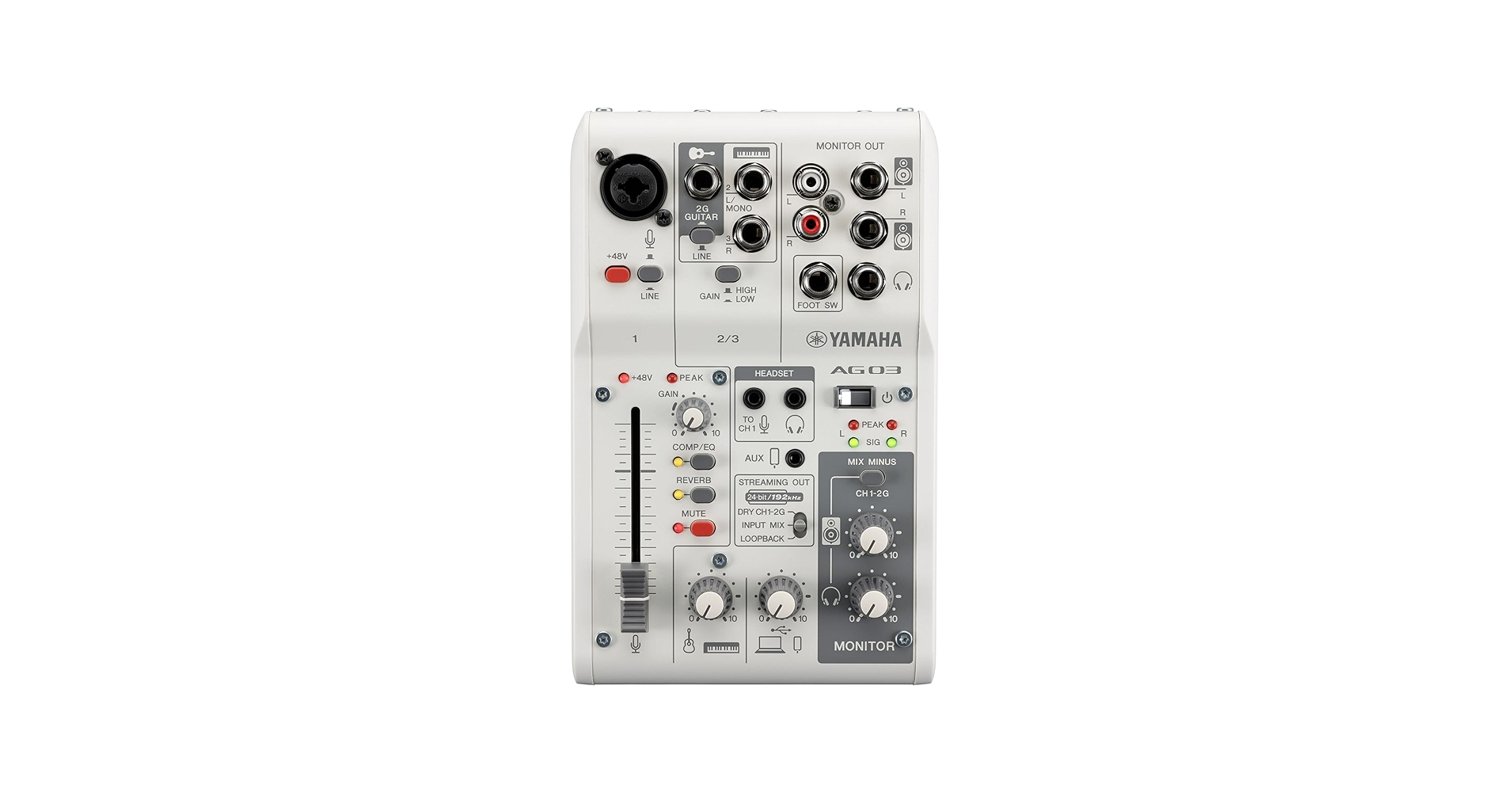 DTM・DAW YAMAHA AG03MK2 WH AG03MK2 3-Channel Loopback USB Mixer Specs - Yamaha USA