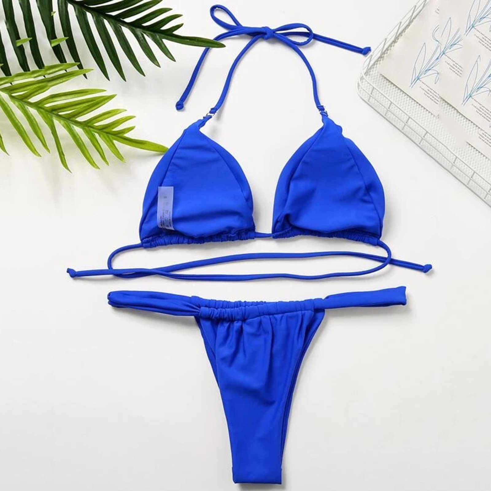 Generico Dwucz??ciowy str?j k?pielowy dla kobiet, dwucz??ciowy wysoki stan, biustonosz wpukl??ony, bikini top, seksowana kontrola brzucha, zestaw bikini, stringi brazylijskie, perizoma, wysoka talia