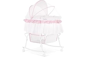 Dream On Me Lacy Portable 2-in-1 Bassinet and Cradle in Pink and White