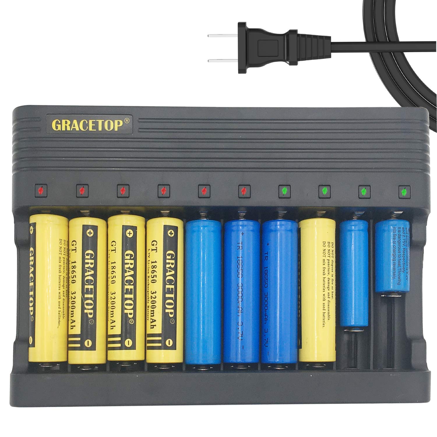 18650 Battery Charger 10 Bay - Upgraded Smart 18650 Battery Charger for 3.7V 18650 26650 14500 16340 18500 10440 18350 17670 Rechargeable Batteries Charger - Not Batteries