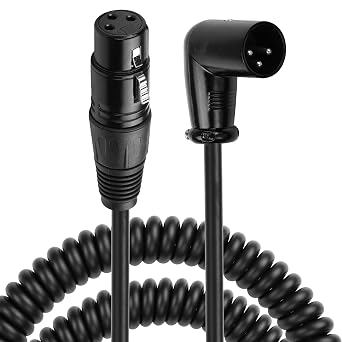 CERRXIAN XLR Microphone Coiled Cable,Male to Female Cable, Balanced X-L-R Cord 8 Feet, Oxygen-Free Copper Mic Cables, XLR Speaker Cables - Black Right Angle Male to Straight Female