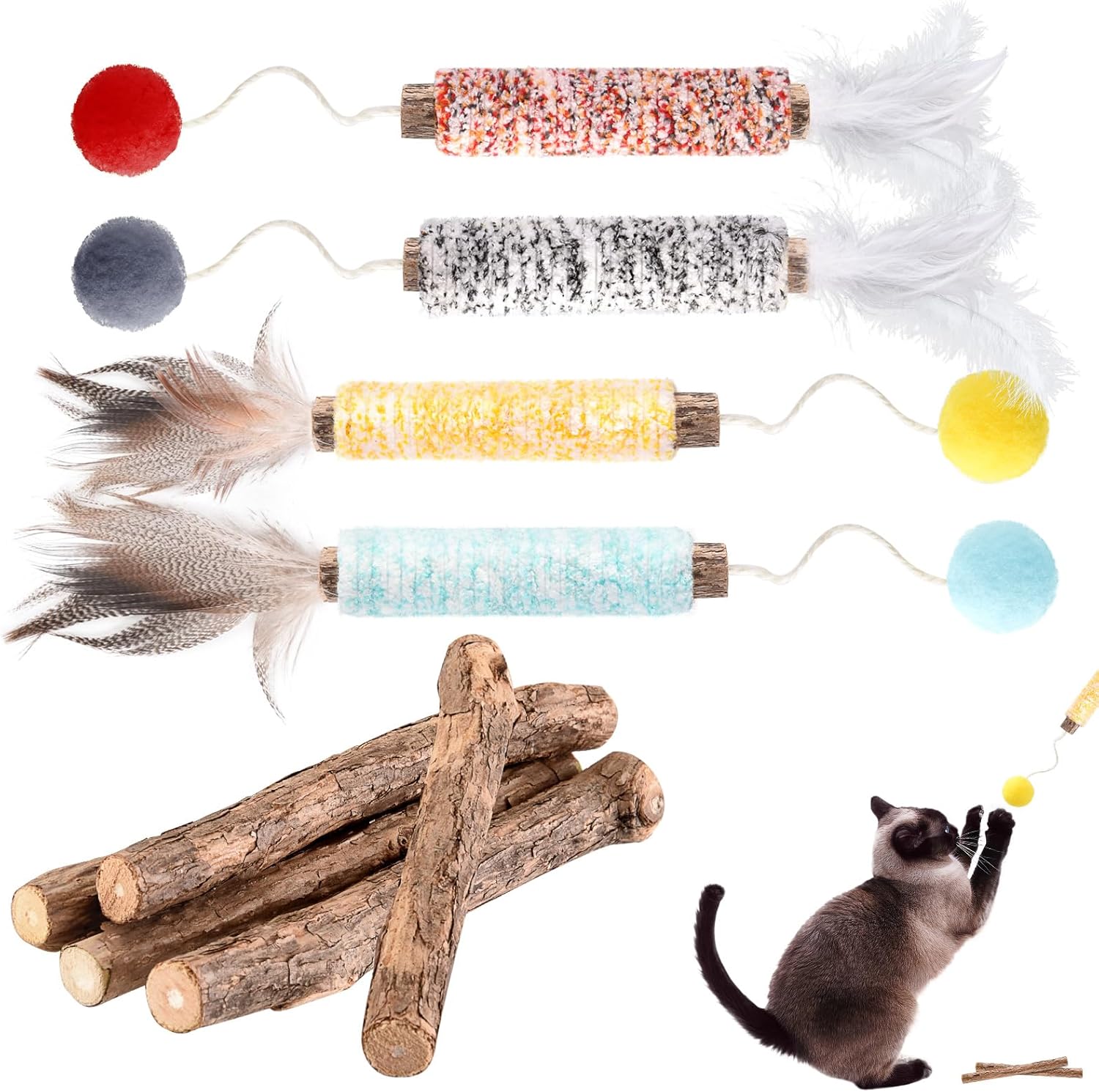 FRIUSATE 9 Pack Catnip Sticks for Cats, Catnip fur Teething Toys for