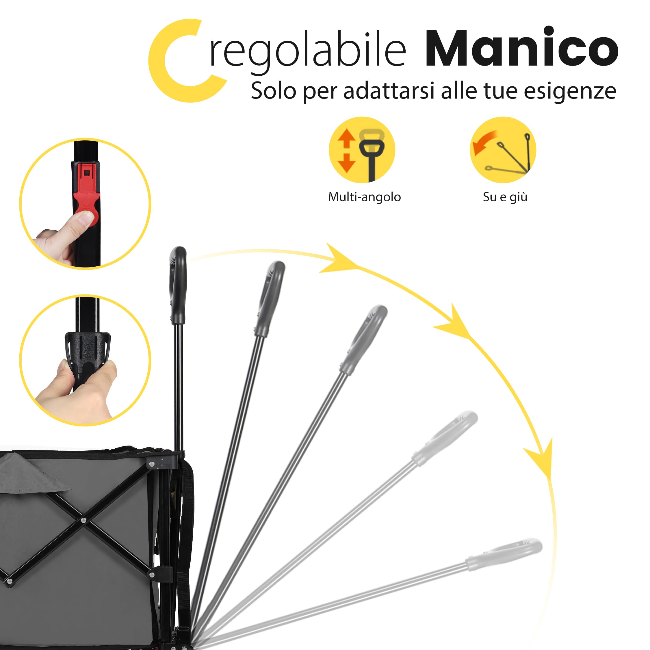 Sekey Carrello XXL pieghevole con freni, 150 l, 150 kg, pneumatici larghi per tutti i terreni, brevettato, pieghevole in 4 direzioni, non richiede montaggio, XXL 4020, grigio
