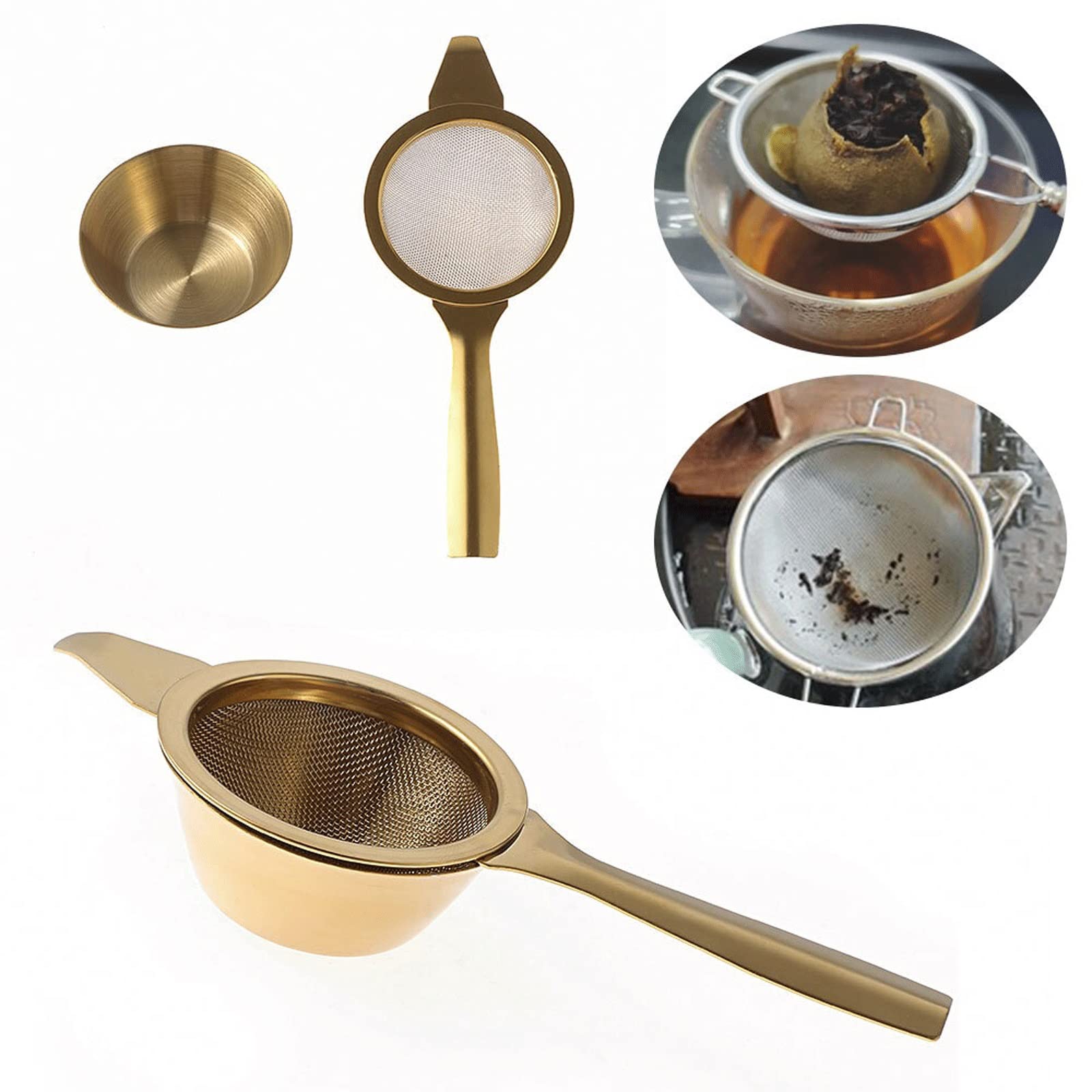 Colador de té, 1 juego de filtros reutilizables de malla de acero inoxidable Kongfu, infusor de tetera reutilizable con asa (plateado)