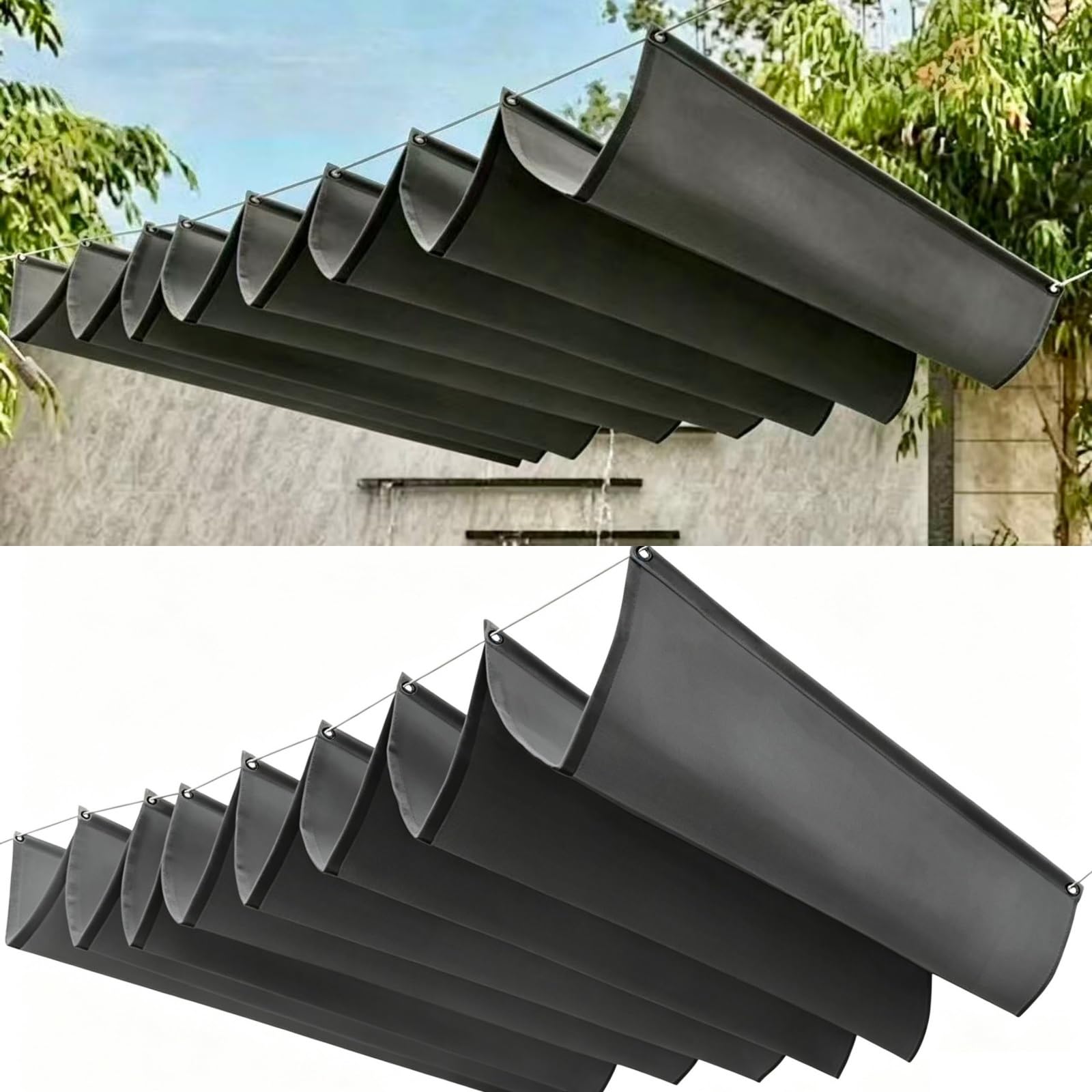 Einziehbar Welle Sonnensegel 135x460cm Wasserdicht, 98% Uv-Schutz Sonnensegel Einziehbares Verstellbares mit Zugseil & Ösen für Terrasse, Pergola, Garten, Dunkelgrau