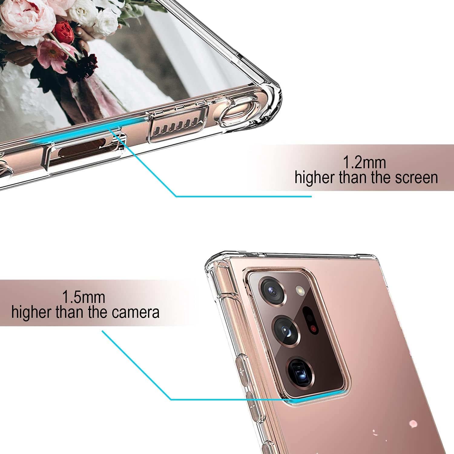 Compatible with Samsung Galaxy Note 20 Ultra 5G 6.9 Inch Case 2020, Pink Tree Floral Design Full Body Protection Cover, Flexible Shockproof TPU Bumper Slim Clear Flower Cover, Cherry Blossom