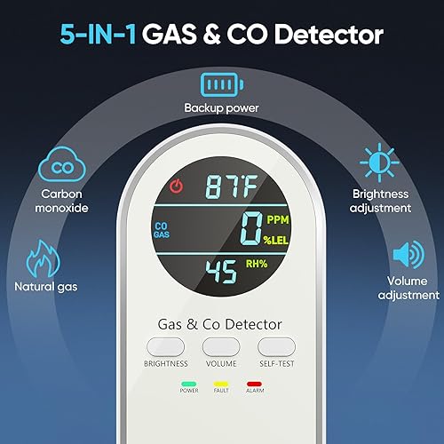 Miniatura 2 de Detectores de monóxido de carbono y detector de fugas de gas natural  Detectores de monóxido de carbono 5 en 1 enchufables  con batería de reserva