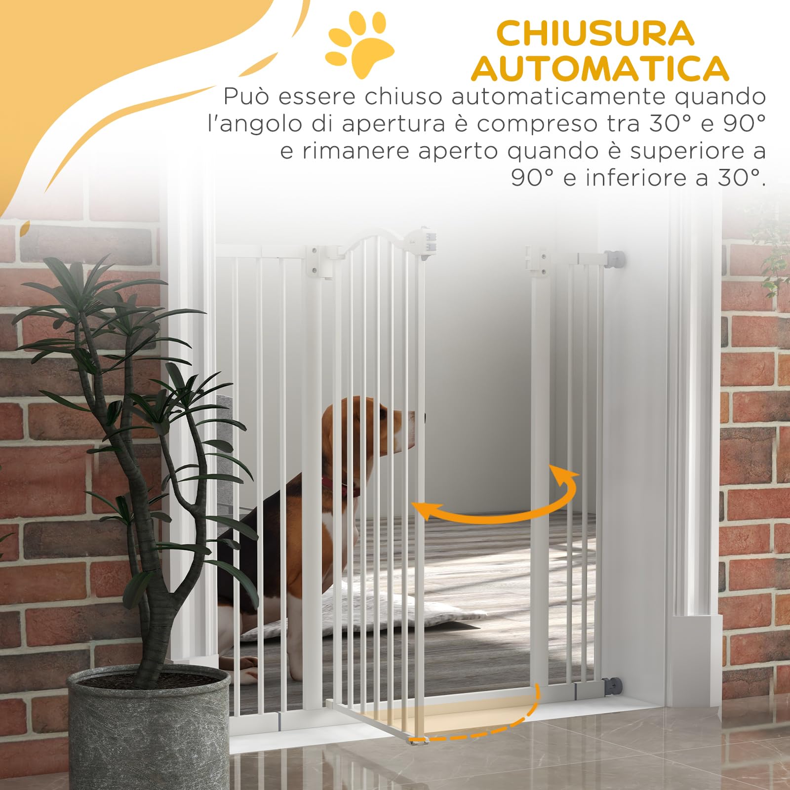 PawHut Cancelletto di Sicurezza per Cani da Interno, Barriera Estensibile 74-100 cm con Doppio Blocco e Chiusura Automatica per Scale e Porta, Bianco
