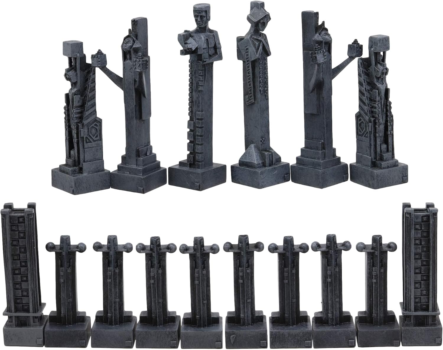 Ebros Gift Frank Lloyd Wright Architecture Midway Gardens Complex Collectible White and Black Geometrical Sprites Chess Pieces Set with 5" Tallest Sprite Piece Figurines