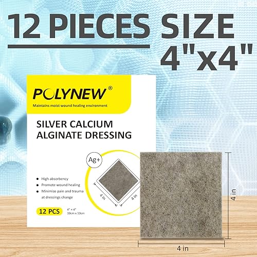 Miniatura 2 de Apósito de alginato de calcio plateado, paquete individual de 4 x 4 pulgadas, 12 vendajes de alginato ag, vendaje de heridas no adhesivo