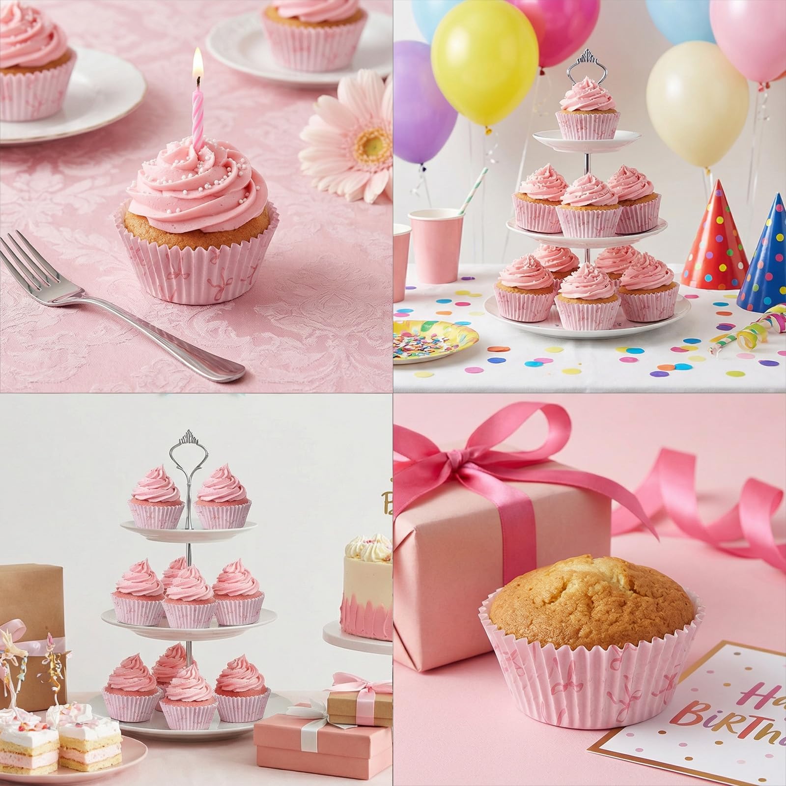 300 sztuk mini różowych foremek do babeczek z kokardą, papierowe foremki do babeczek, małe foremki do ciasta, na baby shower, wesela, przyjęcia weselne, urodziny