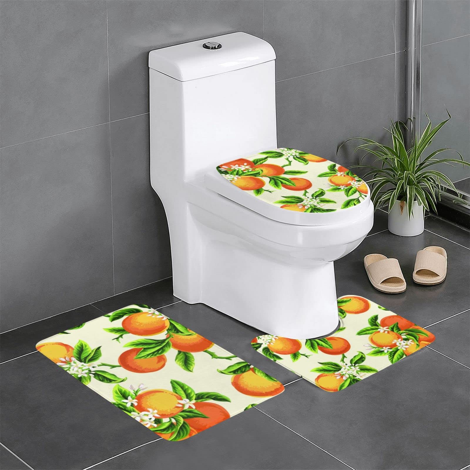 Tapis de salle de bain antidérapants et absorbants avec tapis contour toilette motif floral