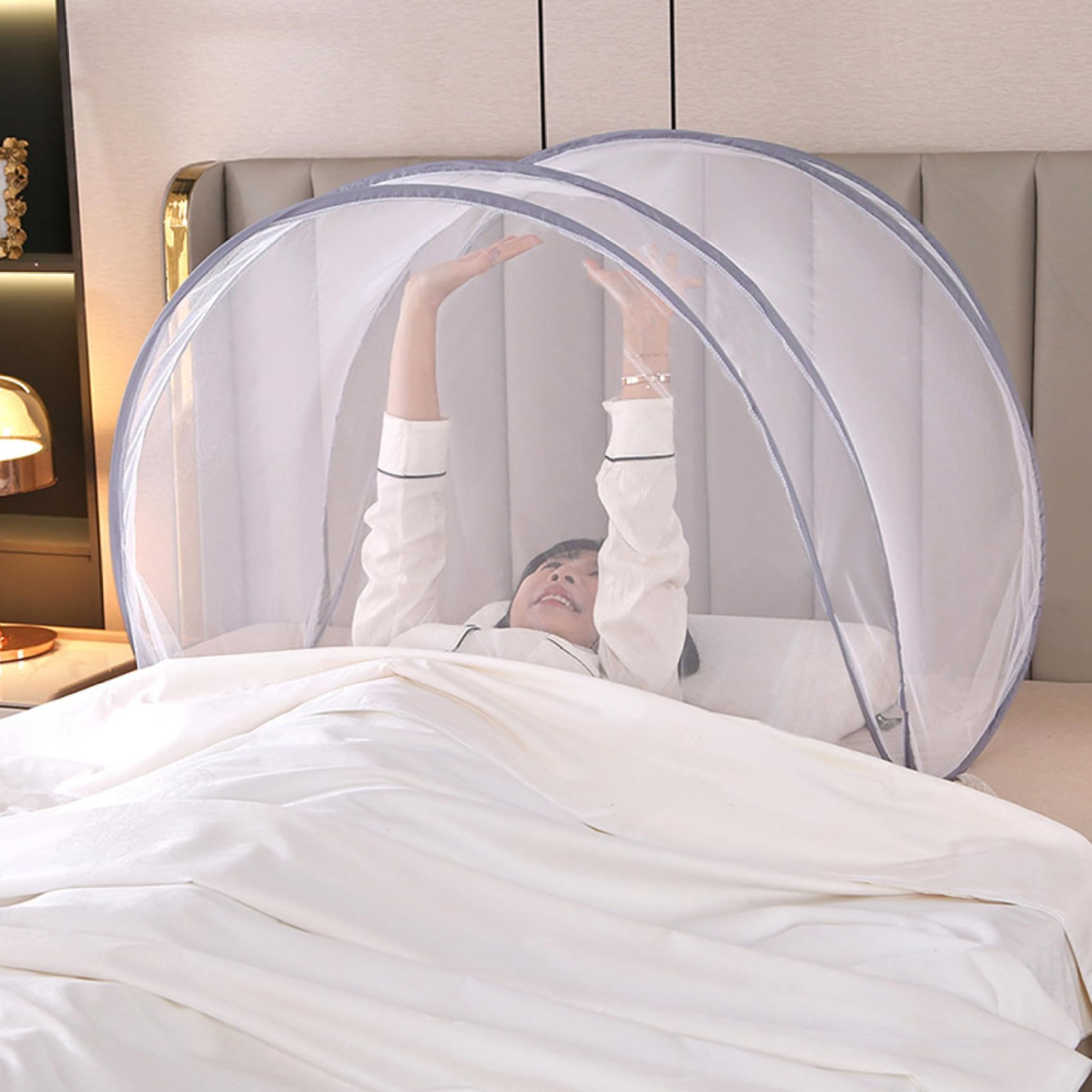 Moskitonetzzelt für den Kopf, sofort aufklappbares Moskitozelt mit Reißverschlusstür, tragbare Netzzelte für Camping, Reisen, Schlafzimmer und Outdoor, Sommer