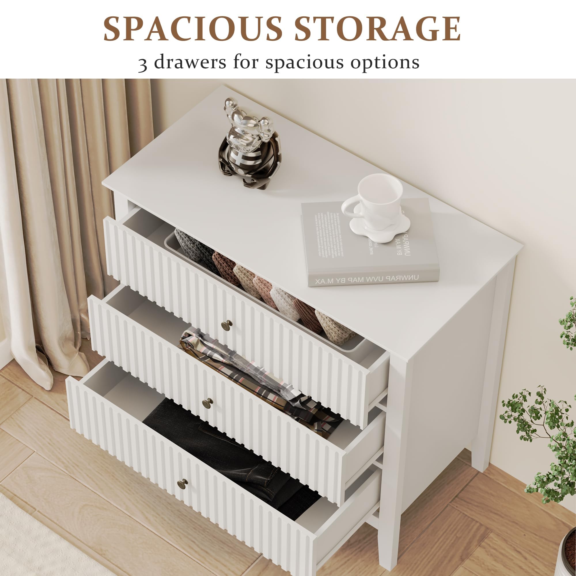 Amazon.com: RoyalCraft Large 3 Drawer Dresser Set of 2, Fluted Wood Chest  of Drawers with Storage, Modern Painted 30 inch Wide Nightstand for Bedroom  Living Room Entryway, White : Home & Kitchen