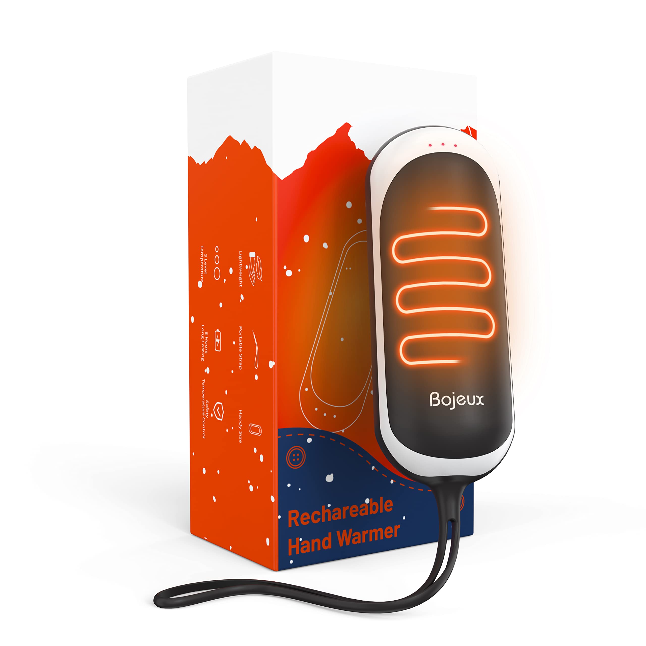 Rechargeable Hand Warmers - Portable Heater Instant Double-Sided Hand Warmers 6000mAh USB Electric Rechargeable Hand Warmers with Elastic Strap for Outdoor Ski Camping Warm Gifts (Black 1PACK)