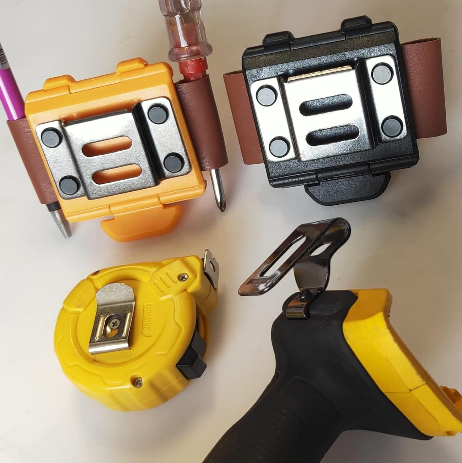 Tape Measure Holster with 4 Drill Clip, Tape Measure Holder Belt, Drill Holster Belt Clip, Drill Holster with Tool Belt Hook, Free Your Hands.
