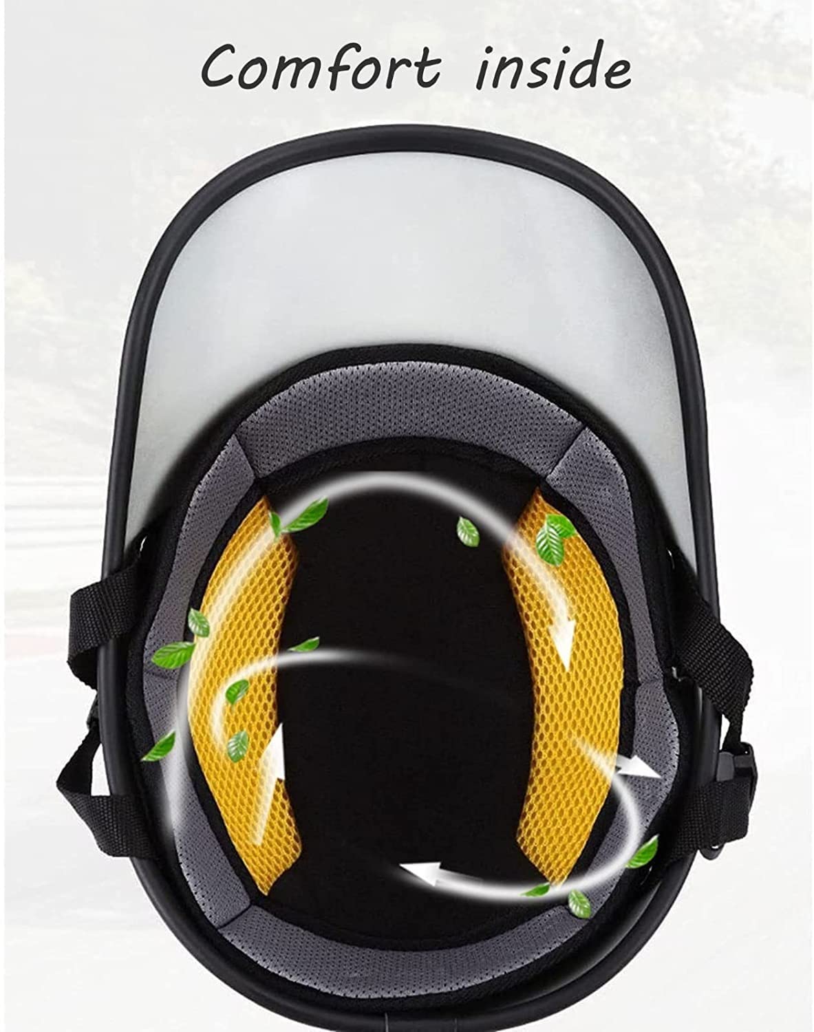 Gorra Béisbol Estilo Motocicleta Casco Bicicleta Visera Anti UV, Casco Cara Semiabierta con Correa Ajustable, Casco De Seguridad Protección Cabeza Retro F