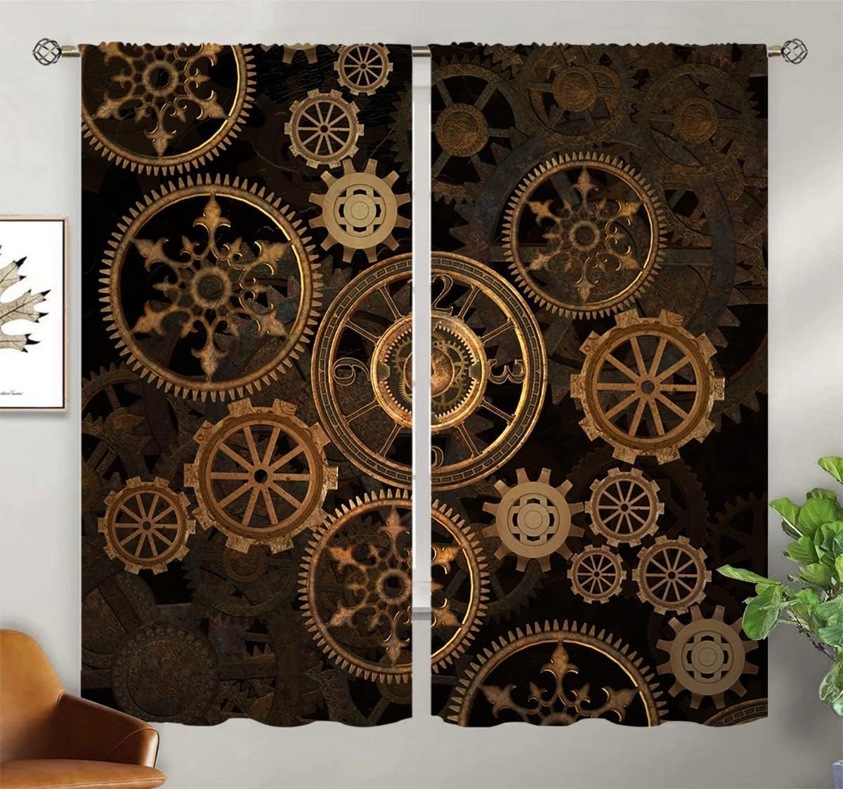 Steampunk Blackout Curtains for Home Decor,Steam Punk Gears Background Rod Pocket Thermal Insulated Drapes Darkening Window Curtain for Girls Boy Bedroom Living Room 72 x 63 Inch