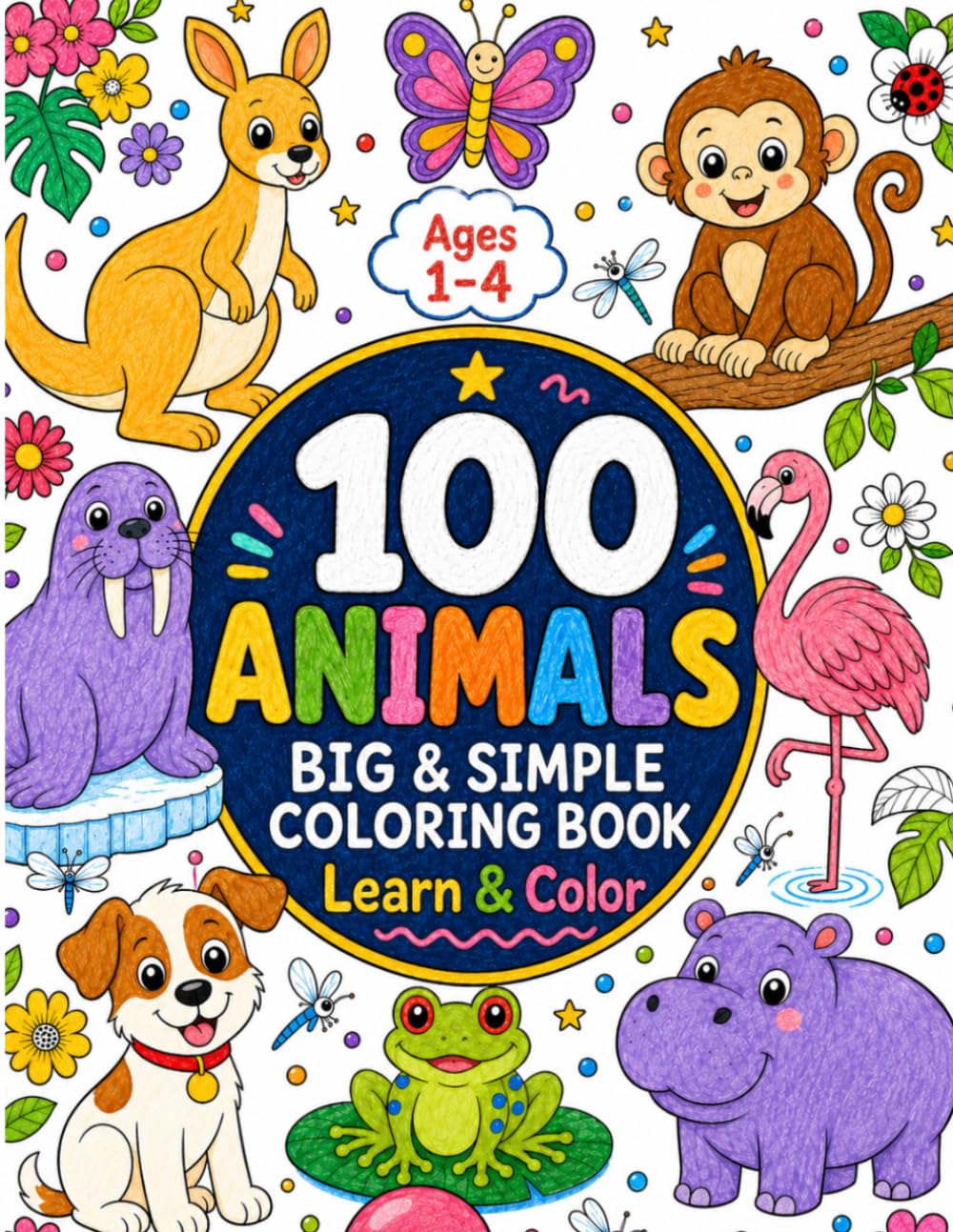 100 Animals Coloring Book for Toddlers: Big and Simple Animal Coloring Pages with First Words for Kids Ages 1-4 (Toddler Animal Coloring Books)