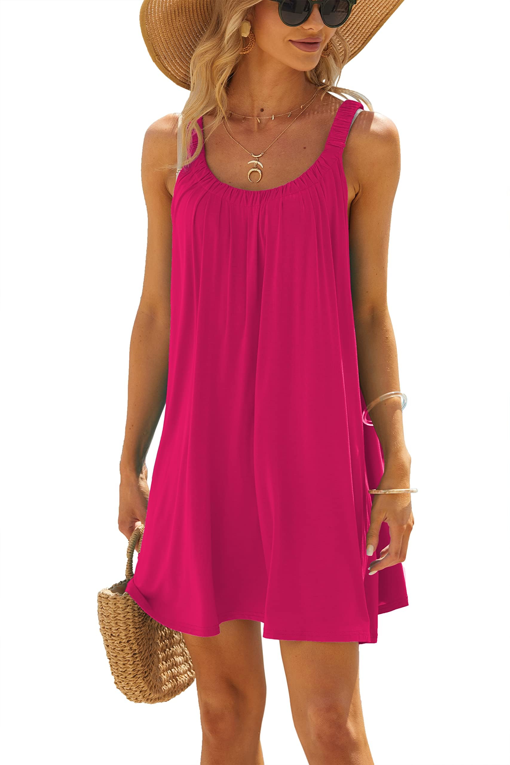 MAIABLEAU Women's Beach Cover Up Dress Bikini Beachwear Casual Vacation Short Summer Halter Dresses - Medium - Rose