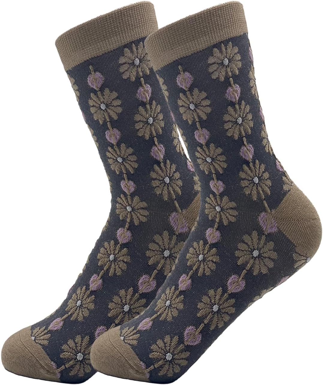 5 Pairs Floral Socks Women Trendy Flower Socks Embroidered Vintage,Girls Cute Sweet Nordic Textured Cotton Socks - Image 7
