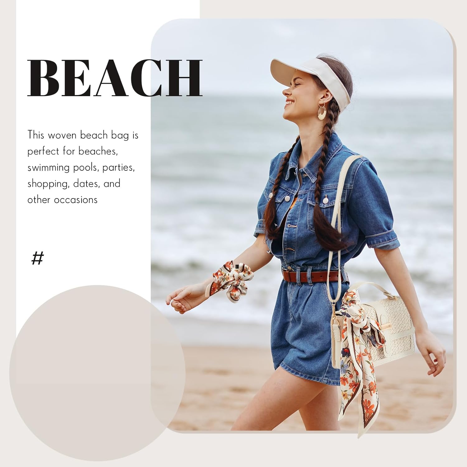 3 Pcs Straw Crossbody Bag with Boho Hoop Earrings and Silk Hair Scarf Summer Woven Purses for Women 2026 Shoulder Straw Purse for Women Beach Vacation Gift