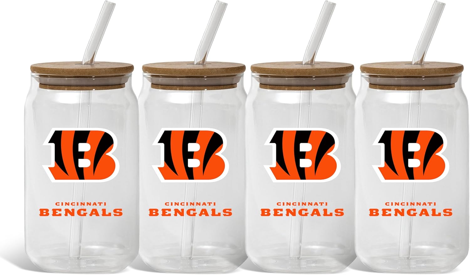 The Memory Company | Licensed NFL 4-Pack Can Shaped Glasses with Bamboo Lid