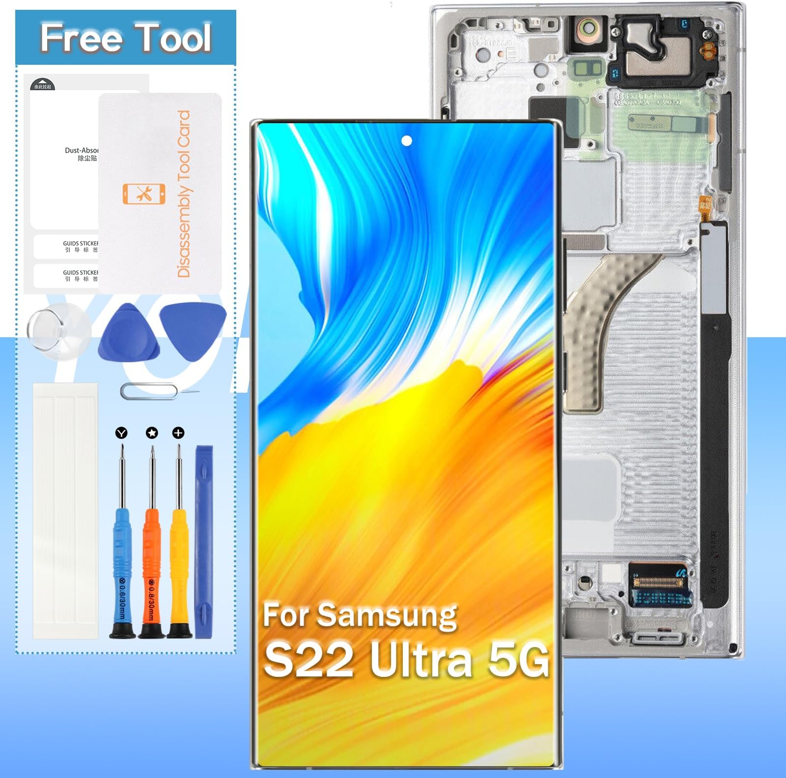 [for US Version] Yondista for Samsung Galaxy S22 Ultra 5G Screen Replacement 6.8" AMOLED SM-G908a, SM-S908u, SM-S908w LCD Display Touch Digitizer Assembly with Tools(Sliver with Frame)