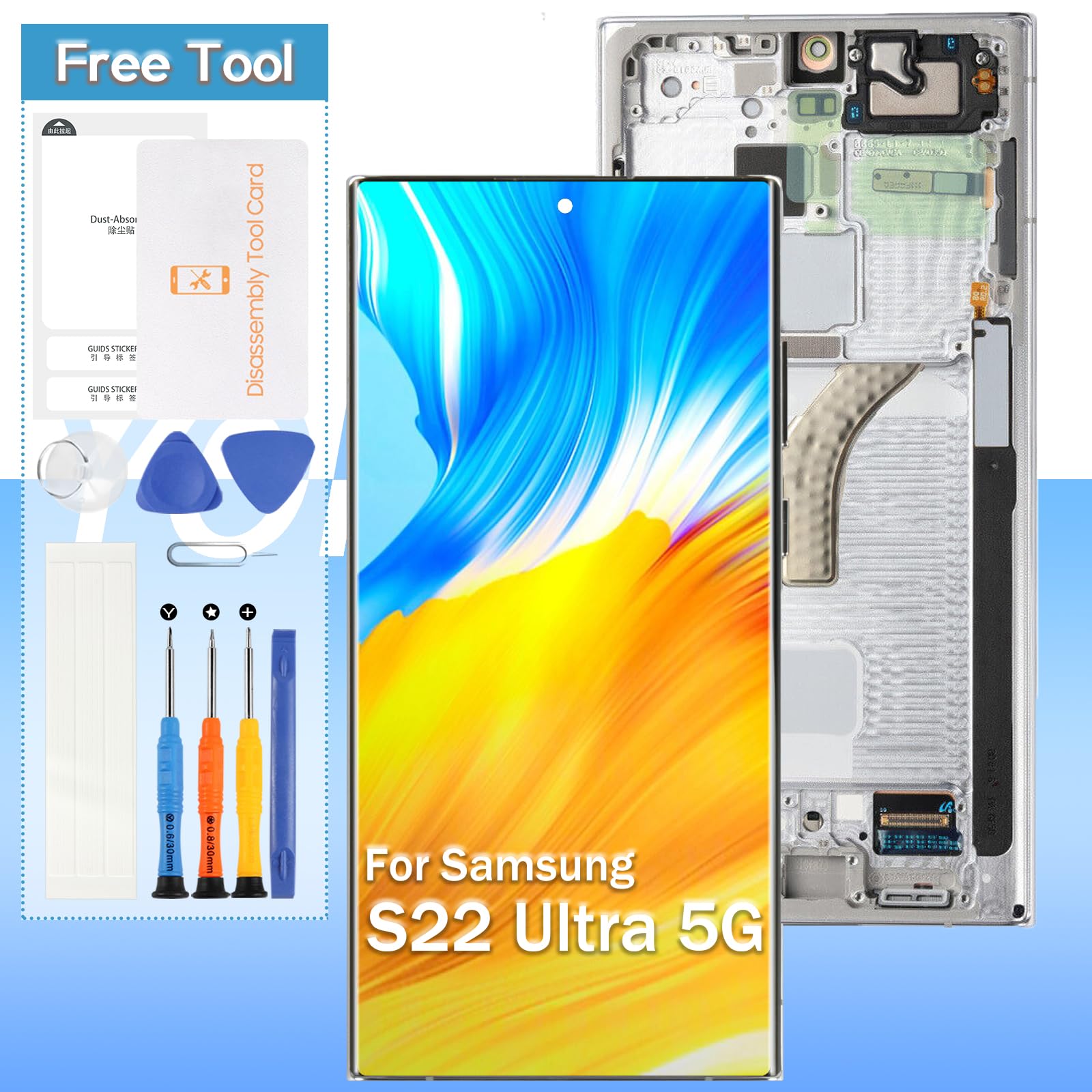 [for US Version] Yondista for Samsung Galaxy S22 Ultra 5G Screen Replacement 6.8" AMOLED SM-G908a, SM-S908u, SM-S908w LCD Display Touch Digitizer Assembly with Tools(Sliver with Frame)