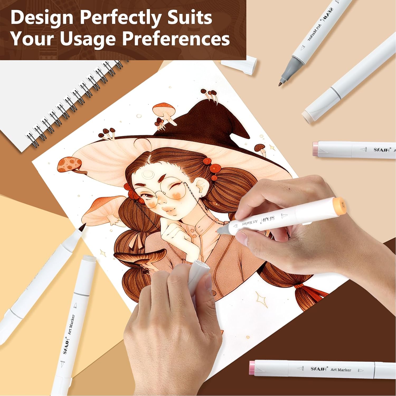 SFAIH Skin Tone Alcohol Markers Brush & Fine - 37 Portrait Color Permanent Markers for Adults/Teen/Artists/Creators, Blendable Art Markers for Coloring Sketch & Drawing & Illustration-Refillable Ink - Image 4