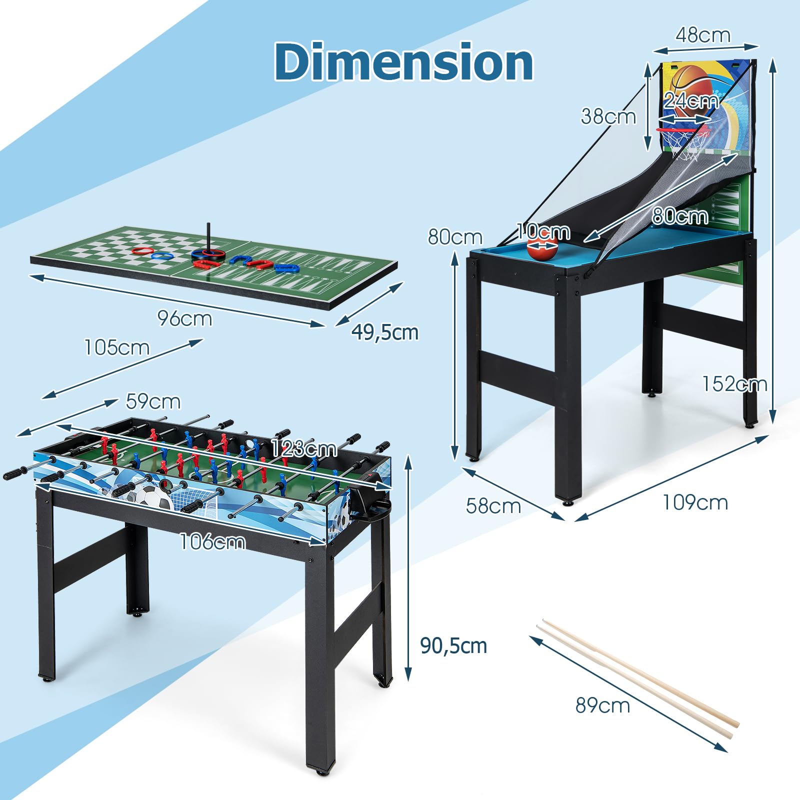 GOPLUS 14-en-1 Table Babyfoot, Table de Jeu Combinée avec Basketball, Billard, Baby-Foot, Tennis de Table, Hockey, Shuffleboard, Bowling, Échecs, Dames, Backgammon, Morpion,109 x 58 x 152 cm